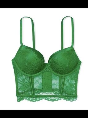Victorias Secret Very Sexy Push Up Bra/corset Bustier 32A Green Lace